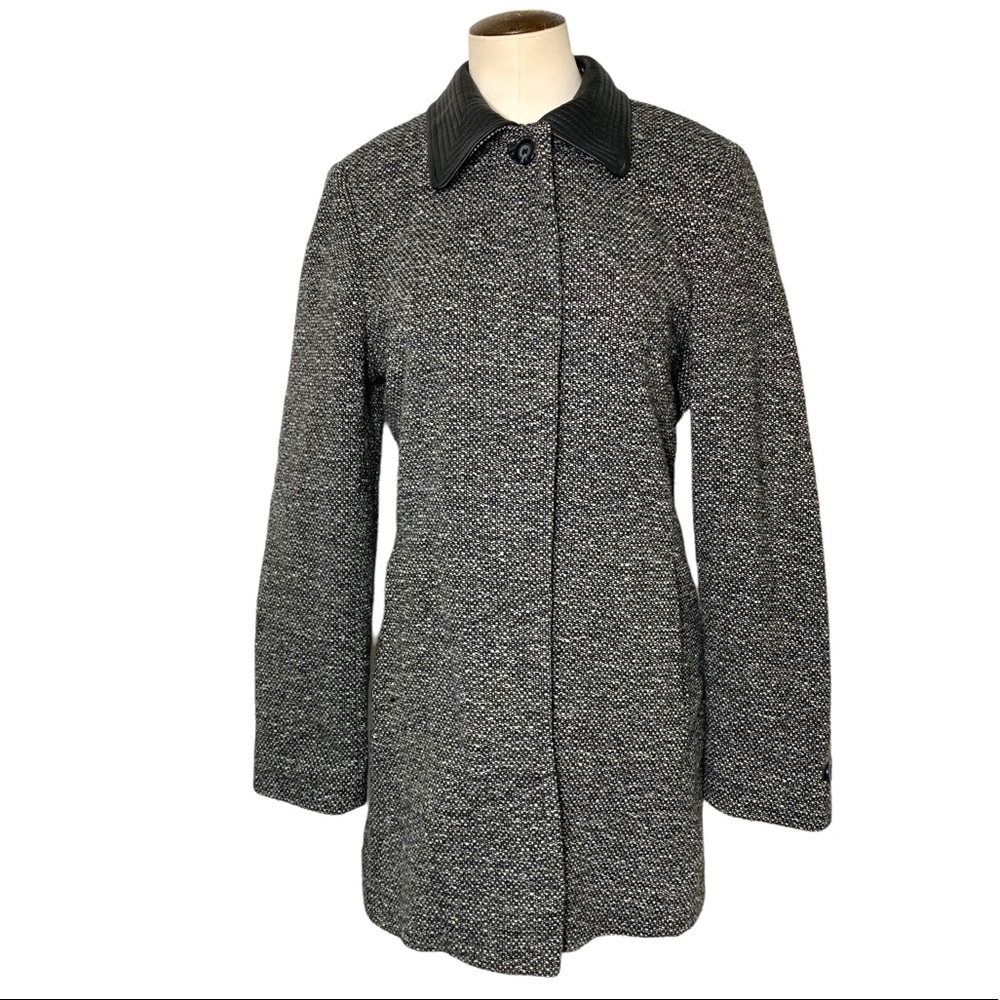 Jones New York Contemporary Black & White Lambs Wool Blend Pea Coat Jacket Sz 4